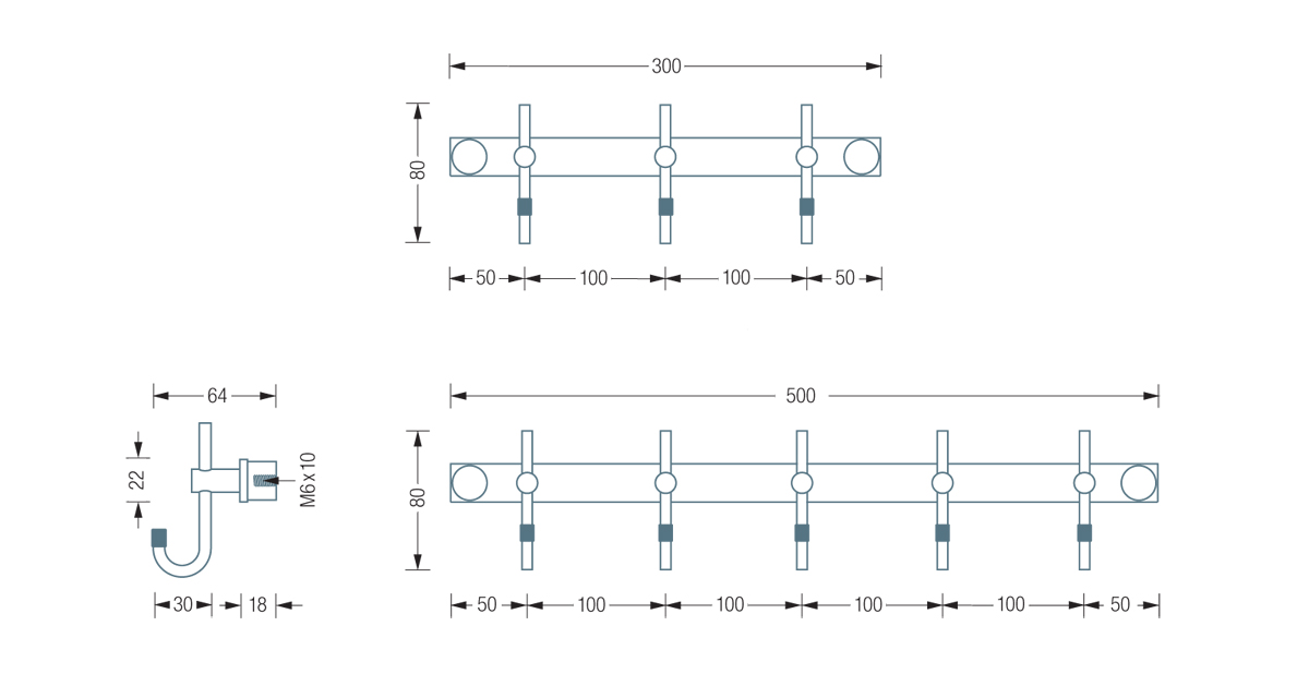 PHOS HLX Coat Hook Rail Dimensions | Cloakroom Solutions