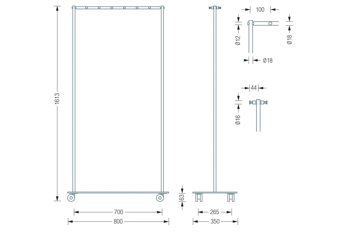 PHOS GW2 Mobile Coat Rail Dimensions | Cloakroom Solutions