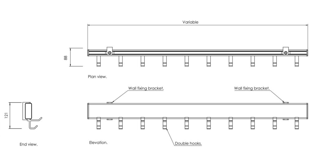 WG70x28 Coat Hook Rail Dimensions | Cloakroom Solutions