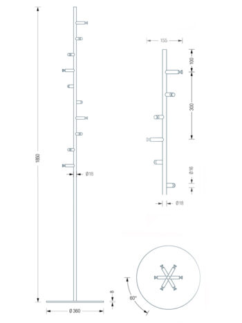 PHOS Helix 10 Coat Stand Dimensions | Cloakroom Solutions