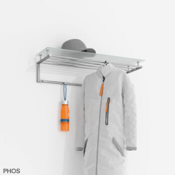 PHOS G17-G Coat Rail with Glass Shelf | Cloakroom Solutions