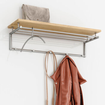 PHOS G17-Oak Coat Rail with Oak Shelf | Cloakroom Solutions