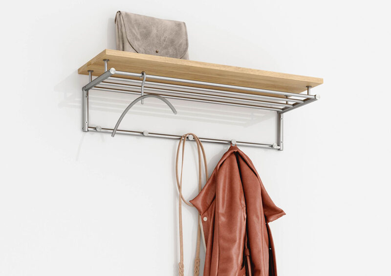 PHOS G17-Oak Coat Rail with Oak Shelf | Cloakroom Solutions