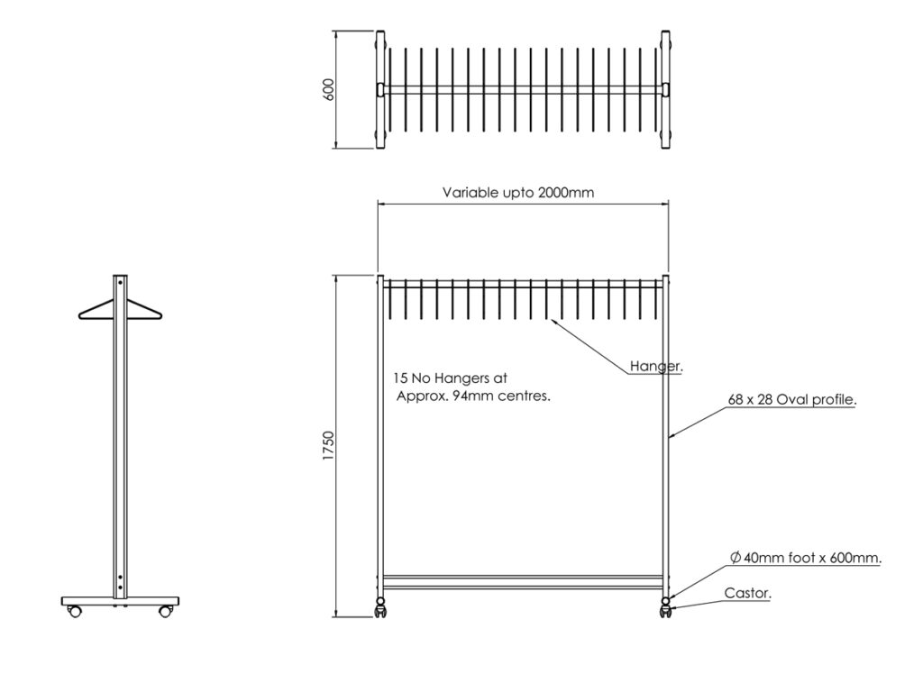 RGW40 Mobile Coat Rail Cloakroom Solutions