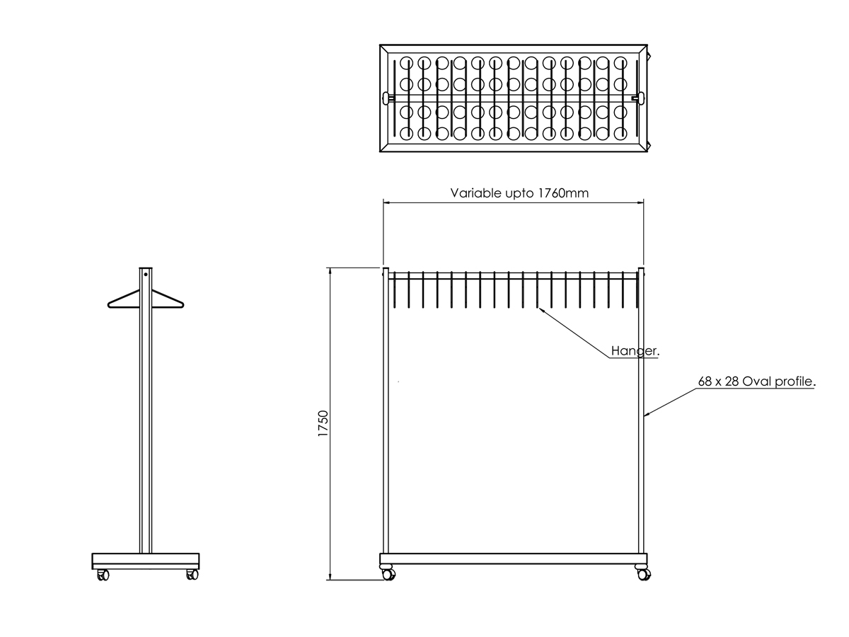 RGW40LRB Mobile Coat Rail & Luggage Rack Dimensions | Cloakroom Solutions