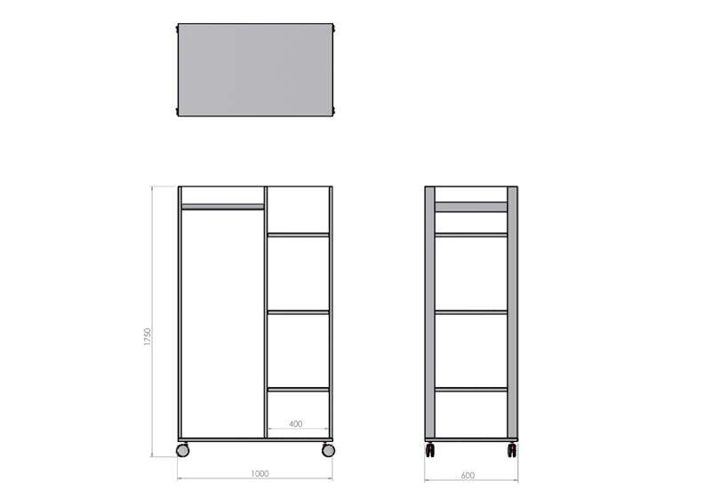 RGW40SR Mobile Coat & Shelf Rack Dimensions